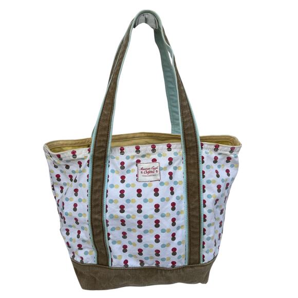 American Eagle Outfitters Polka Dot Canvas Tote Bag, Double Handle Shoulder Bag - Picture 1 of 8